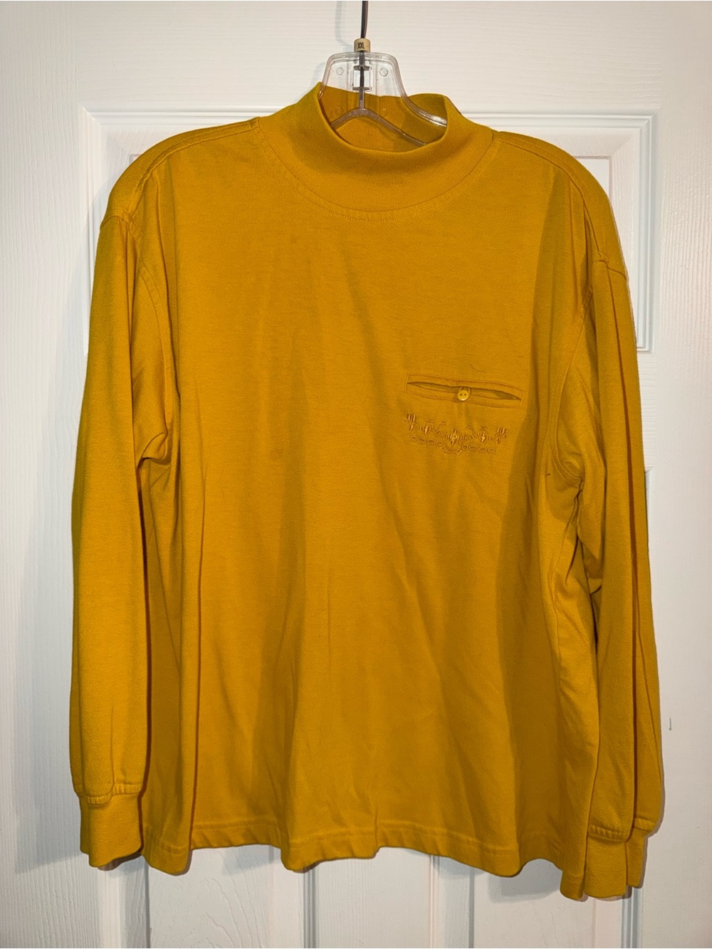 Vintage 1998 French Navy Yellow Mock Neck Embroidered Pocket long sleeve Size M
